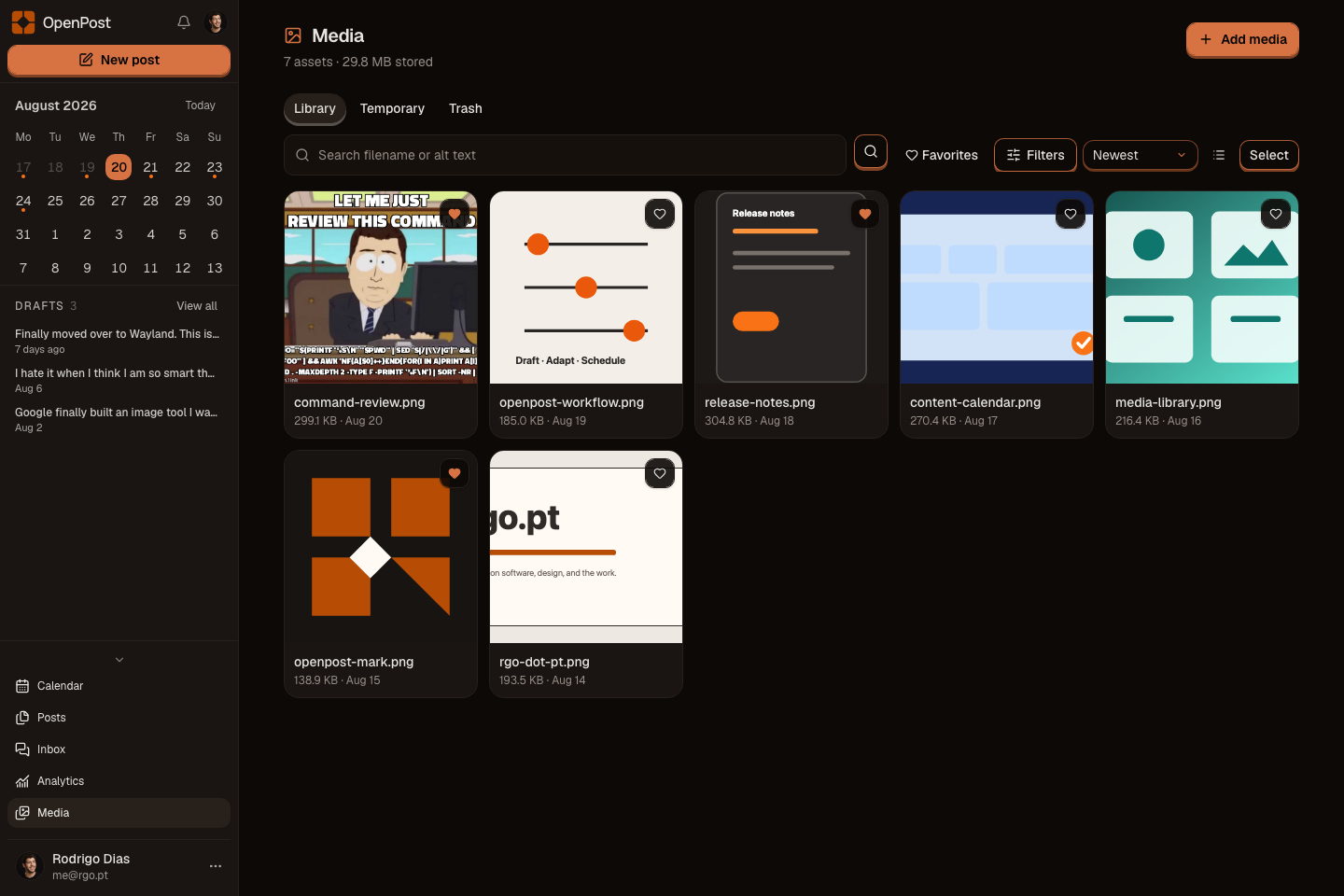 OpenPost media library with reusable assets